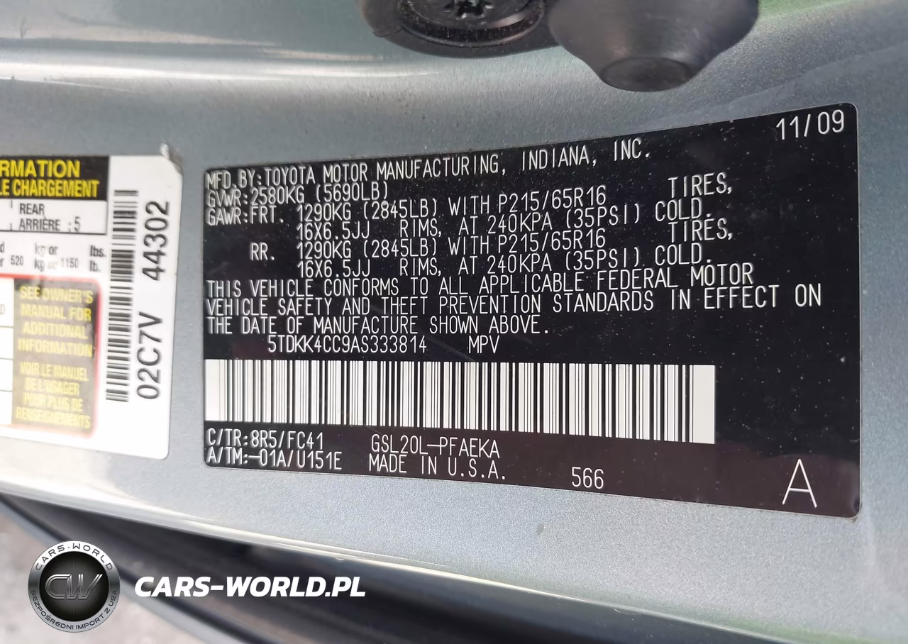 2010 Toyota Sienna Le VIN:5TDKK4CC9AS333814 - 9