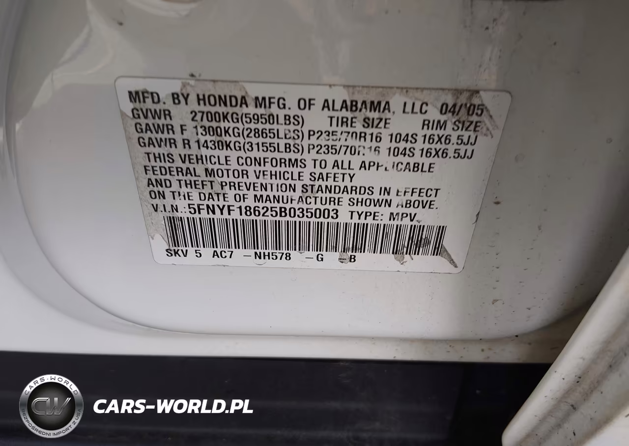 2005 Honda Pilot Ex-L VIN:5FNYF18625B035003 - 9