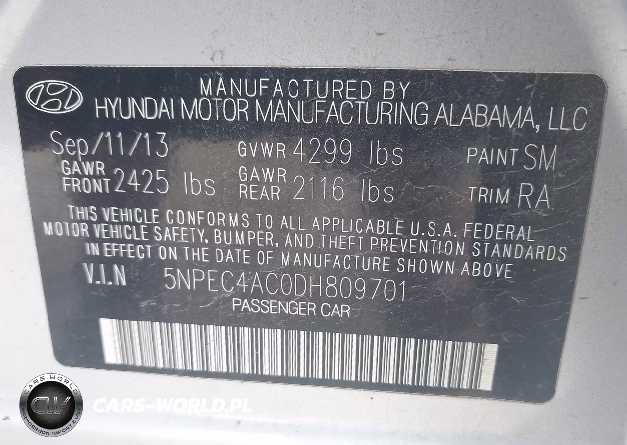 2013 Hyundai Sonata Se VIN:5NPEC4AC0DH809701 - 9
