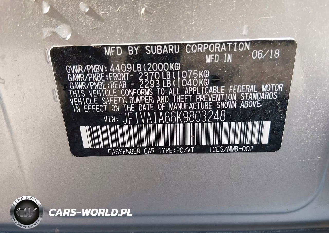 2019 Subaru Wrx VIN:JF1VA1A66K9803248 - 9