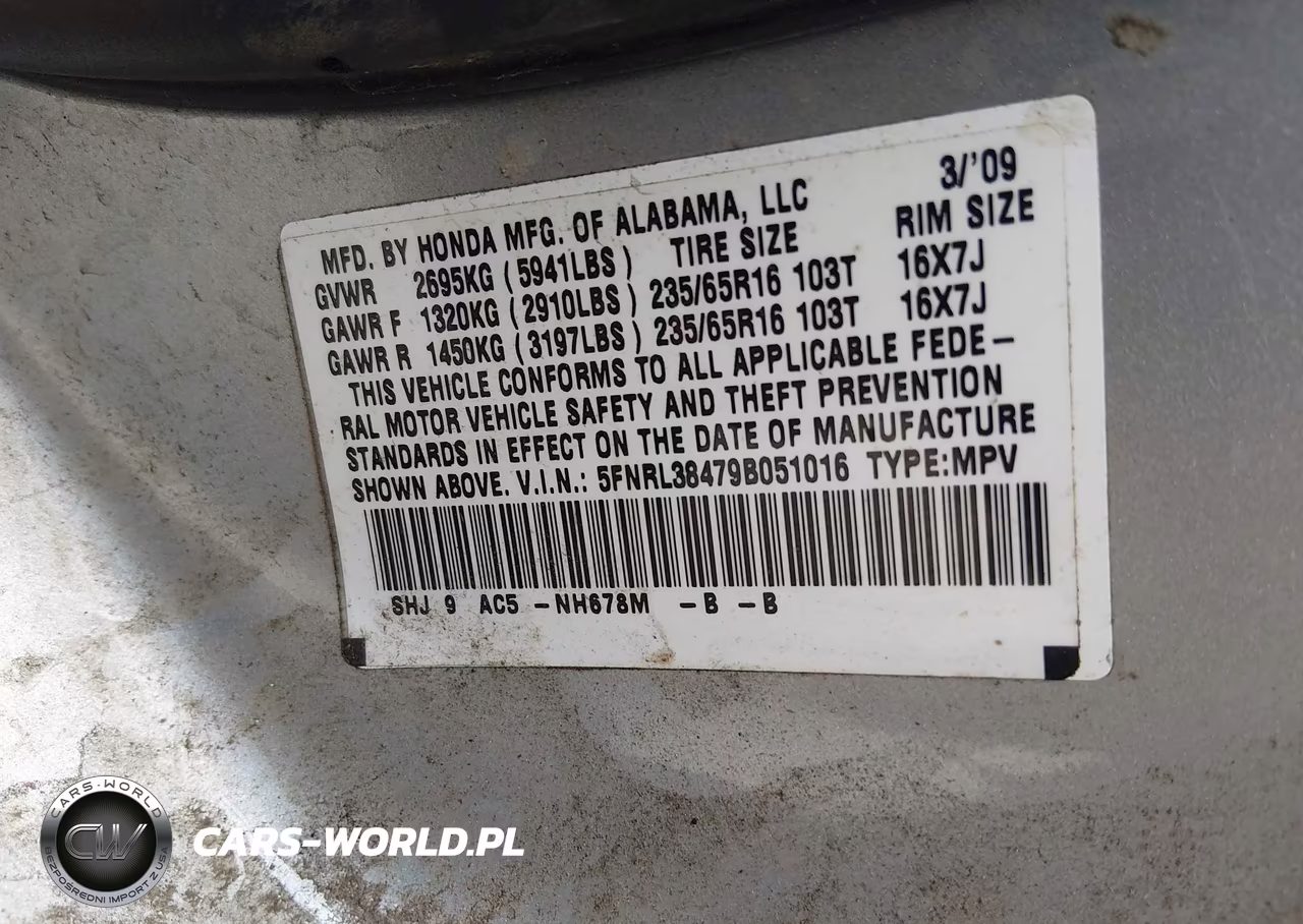 2009 Honda Odyssey Ex VIN:5FNRL38479B051016 - 9