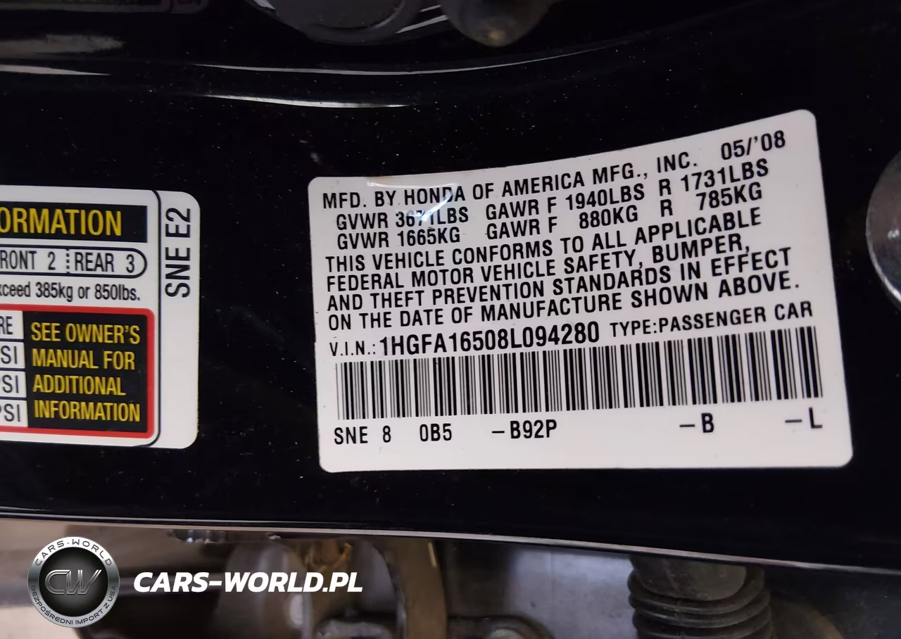 2008 Honda Civic Lx VIN:1HGFA16508L094280 - 9