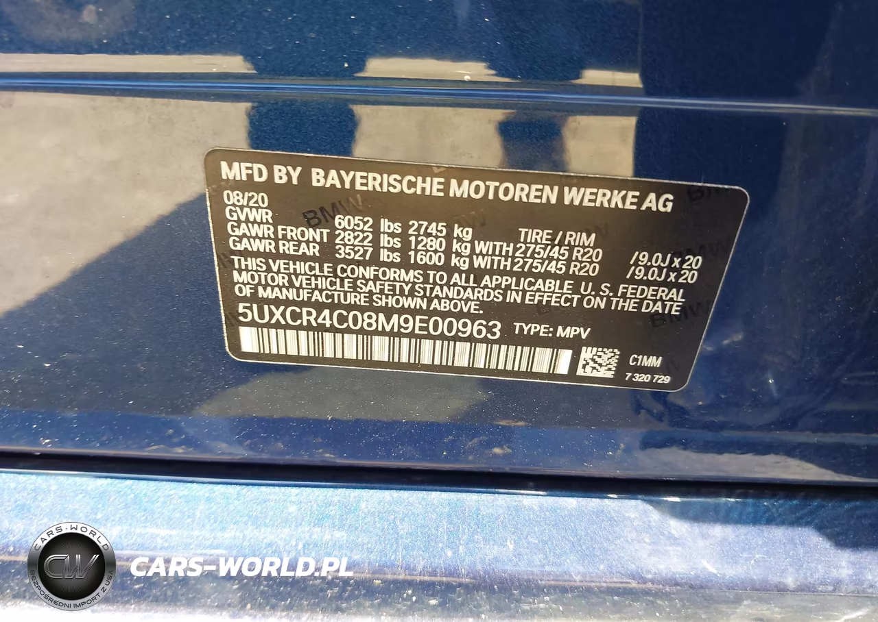 2021 BMW X5 Sdrive40I VIN:5UXCR4C08M9E00963 - 9