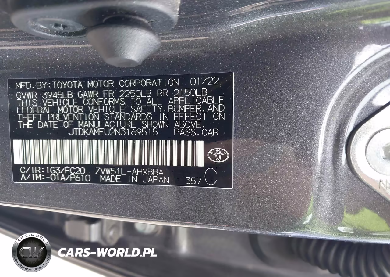 2022 Toyota Prius L VIN:JTDKAMFU2N3169515 - 9
