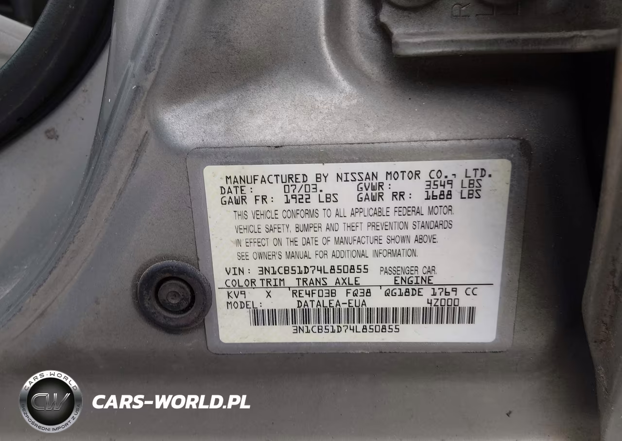 2004 Nissan Sentra 1.8S VIN:3N1CB51D74L850855 - 9