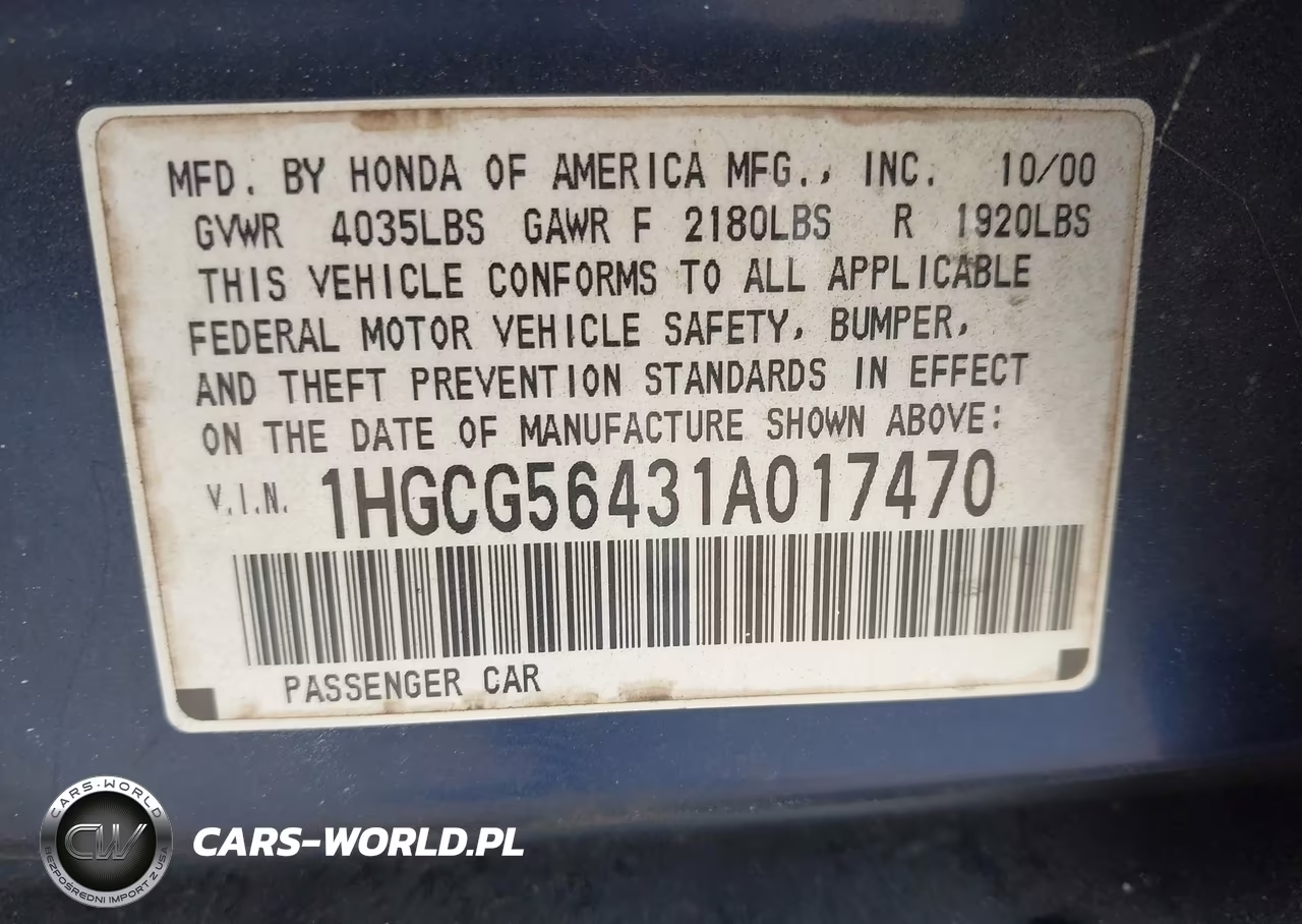 2001 Honda Accord 2.3 Lx VIN:1HGCG56431A017470 - 9