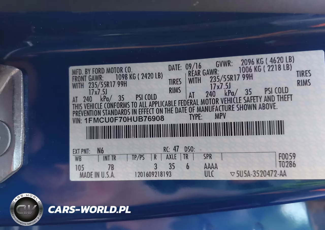 2017 Ford Escape S VIN:1FMCU0F70HUB76908 - 9