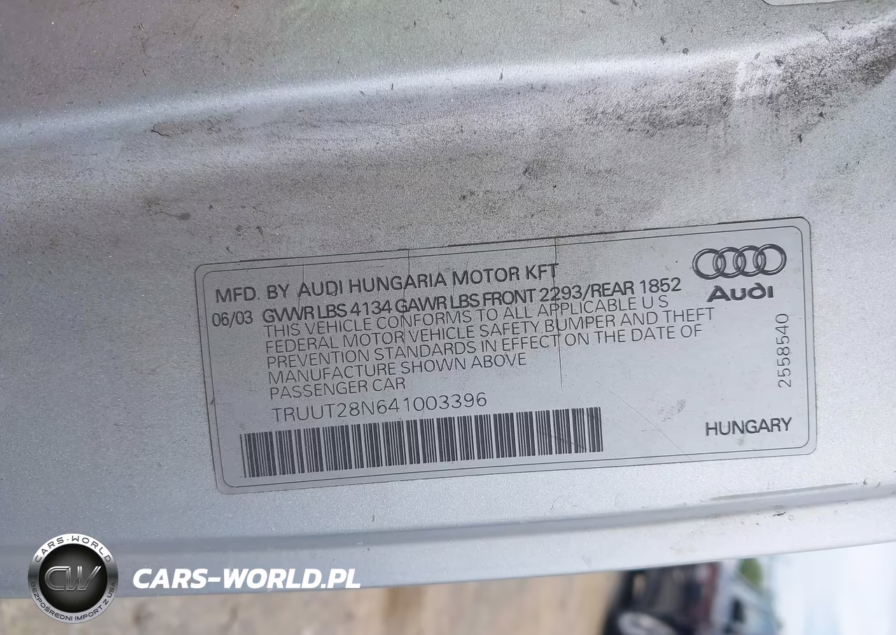 2004 Audi Tt 1.8L VIN:TRUUT28N641003396 - 9
