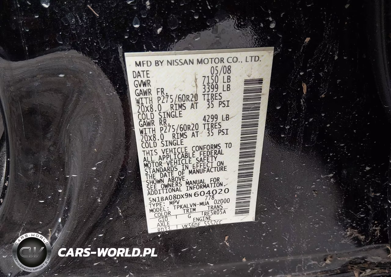 2009 Nissan Armada Le VIN:5N1BA08DX9N604020 - 9