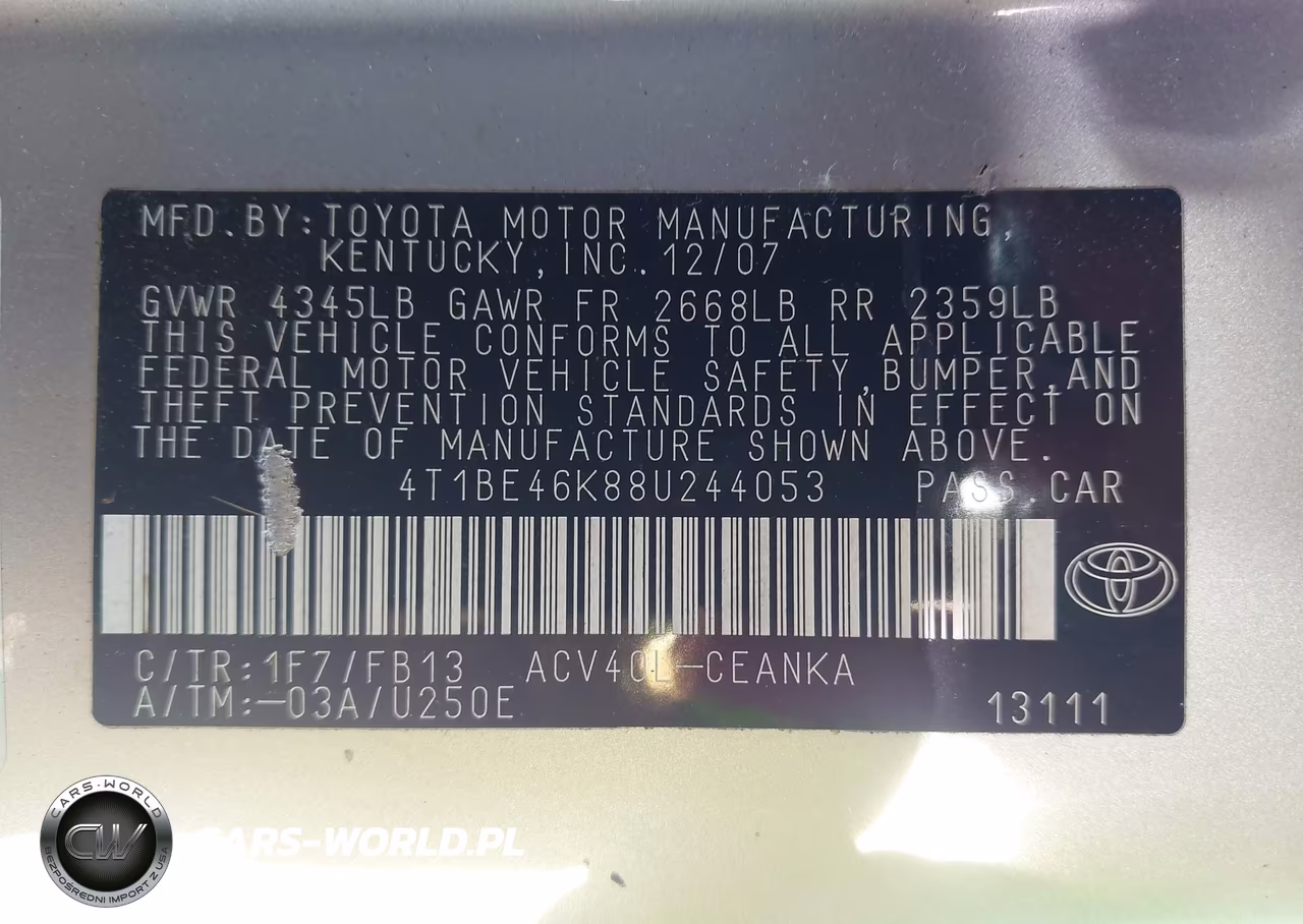2008 Toyota Camry Le VIN:4T1BE46K88U244053 - 9