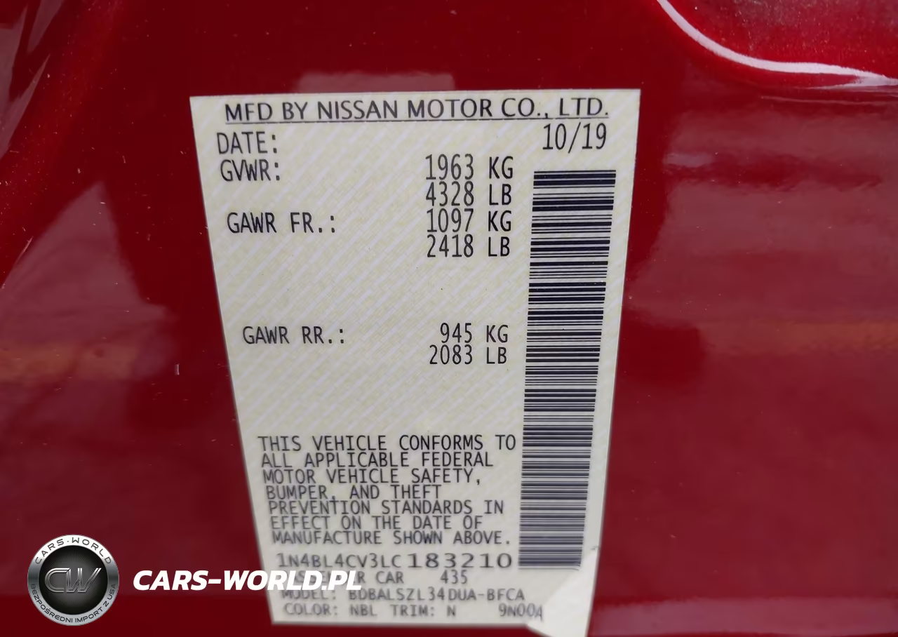 2020 Nissan Altima Sr Fwd VIN:1N4BL4CV3LC183210 - 9