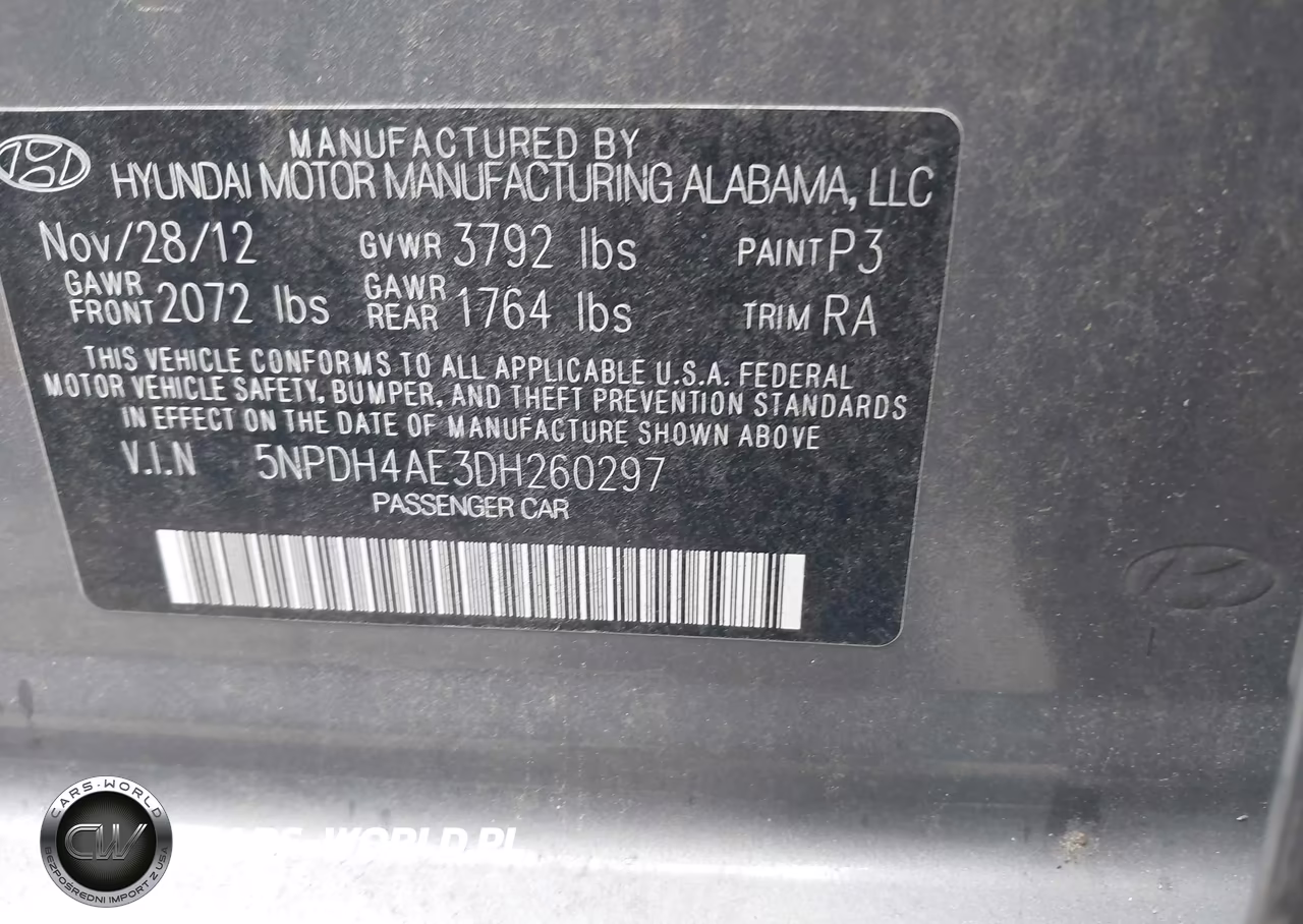 2013 Hyundai Elantra Gls VIN:5NPDH4AE3DH260297 - 9
