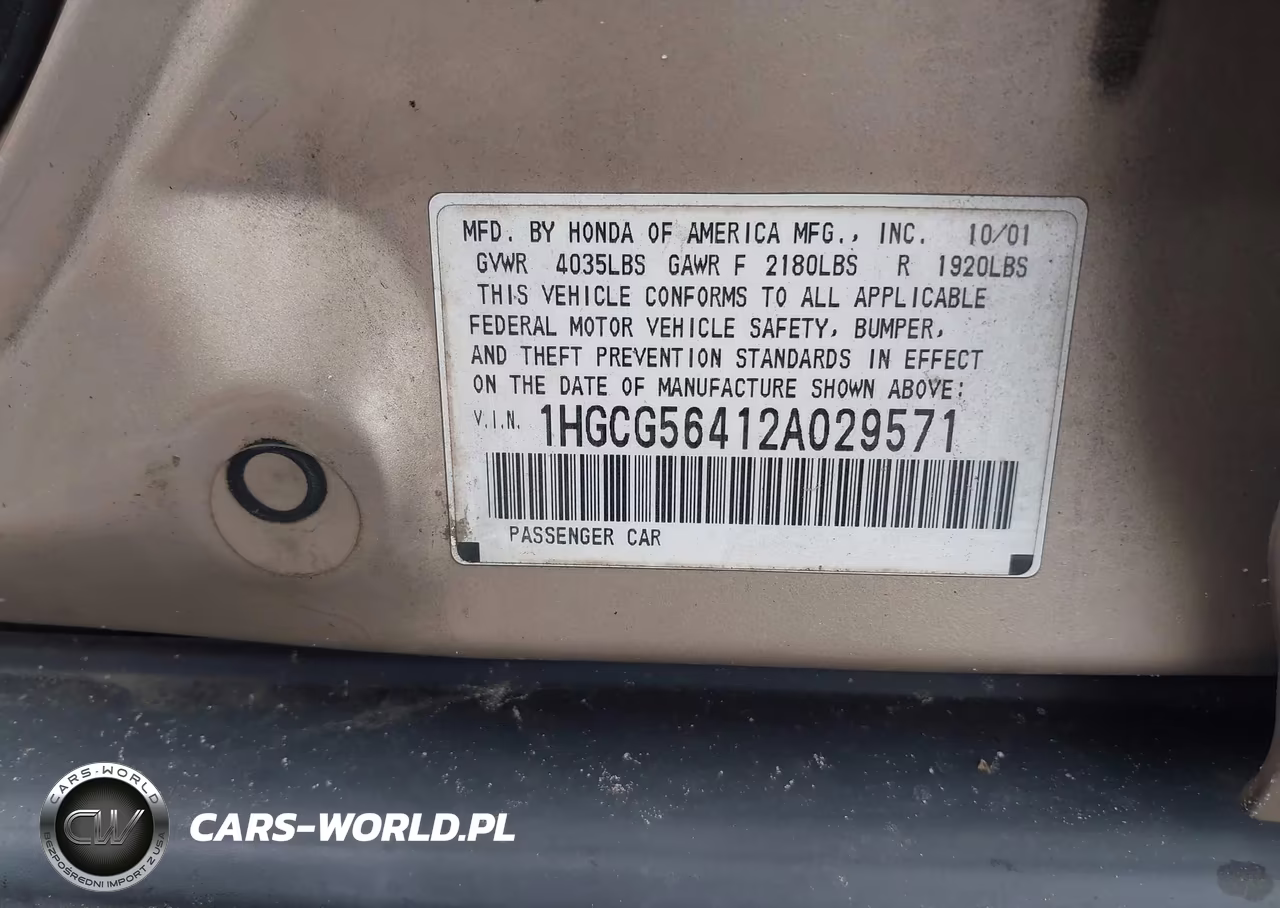 2002 Honda Accord 2.3 Lx VIN:1HGCG56412A029571 - 9