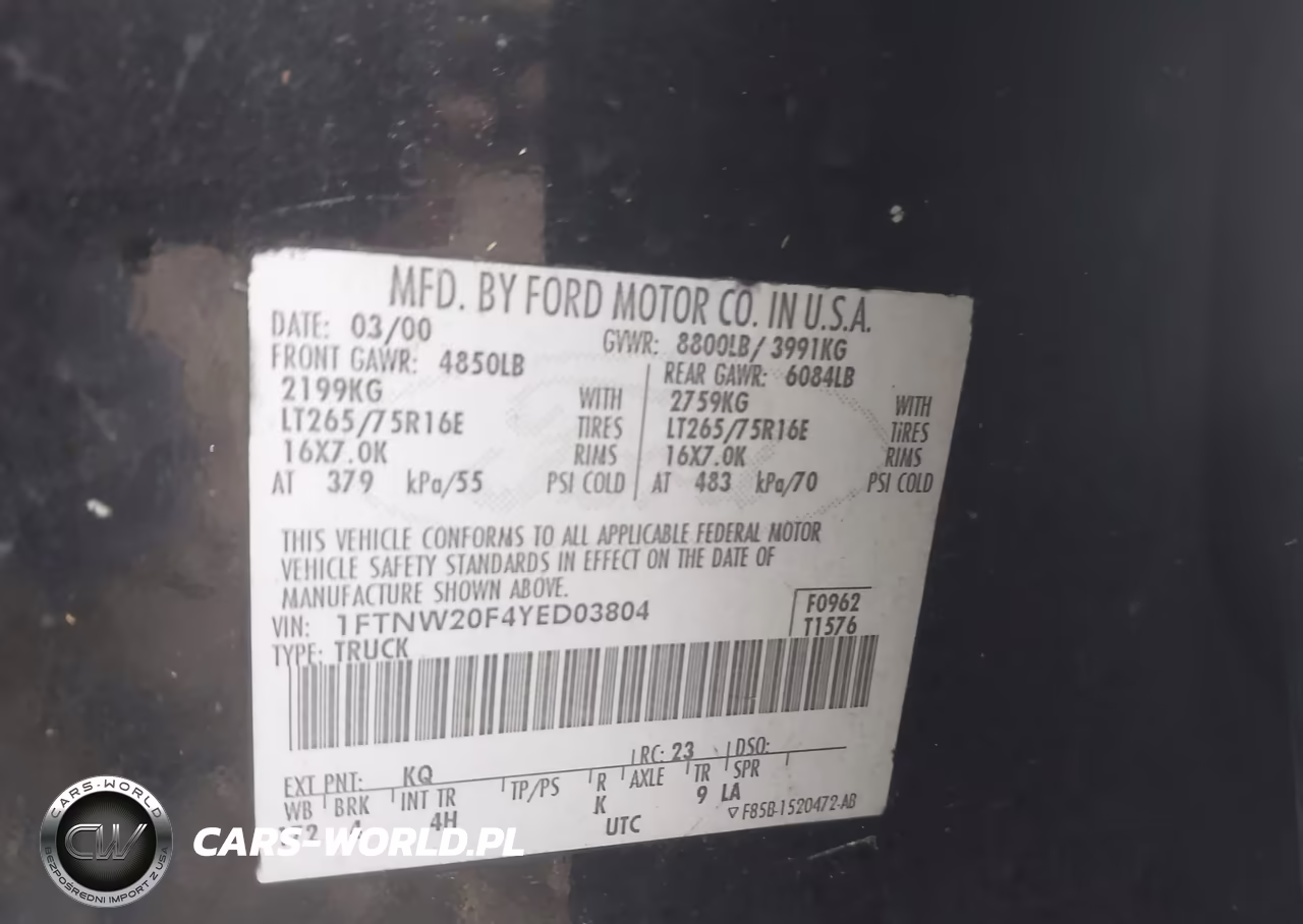 2000 Ford F-250 Lariat-Xl-Xlt VIN:1FTNW20F4YED03804 - 9