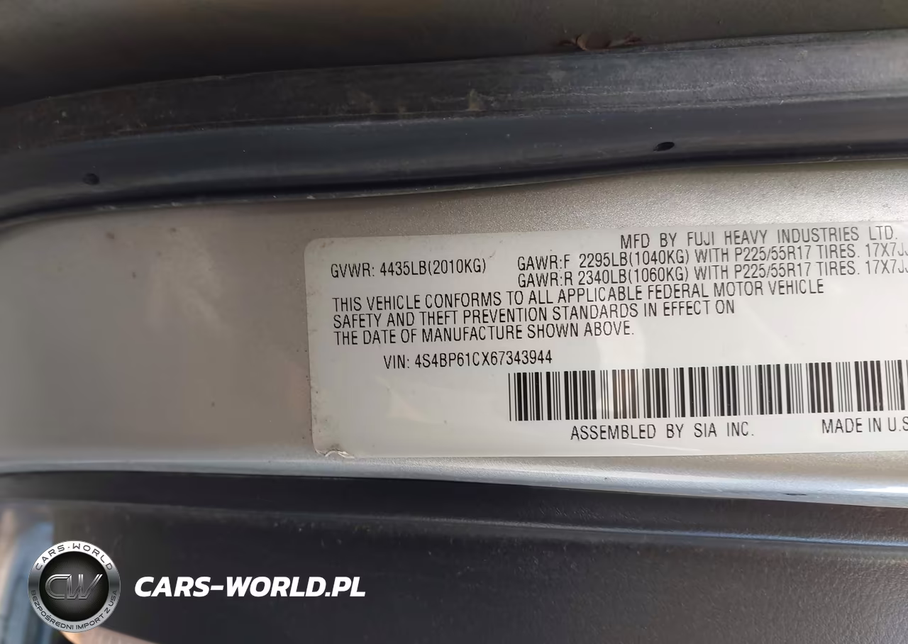 2006 Subaru Outback 2.5I VIN:4S4BP61CX67343944 - 9