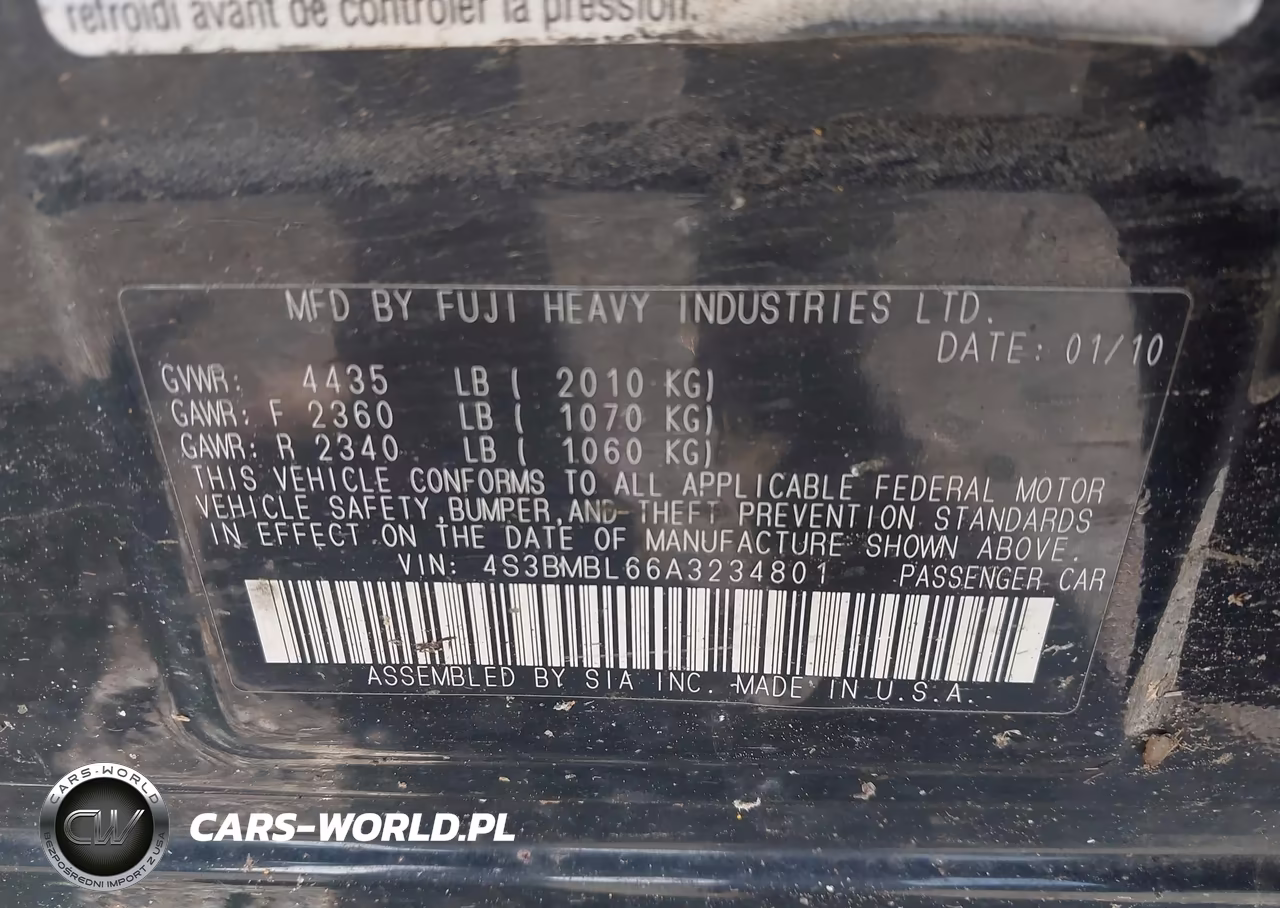 2010 Subaru Legacy 2.5I Limited VIN:4S3BMBL66A3234801 - 9