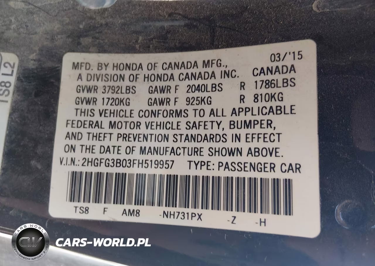2015 Honda Civic Ex-L VIN:2HGFG3B03FH519957 - 9