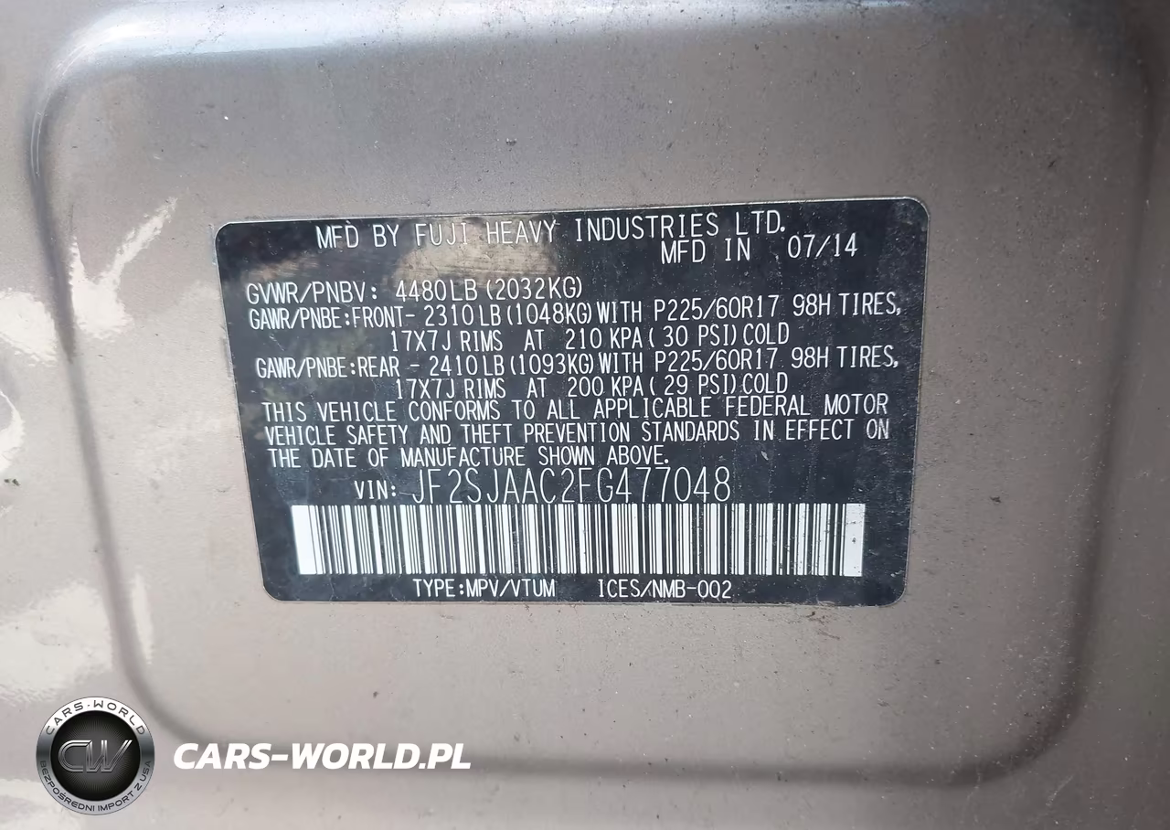 2015 Subaru Forester 2.5I VIN:JF2SJAAC2FG477048 - 8