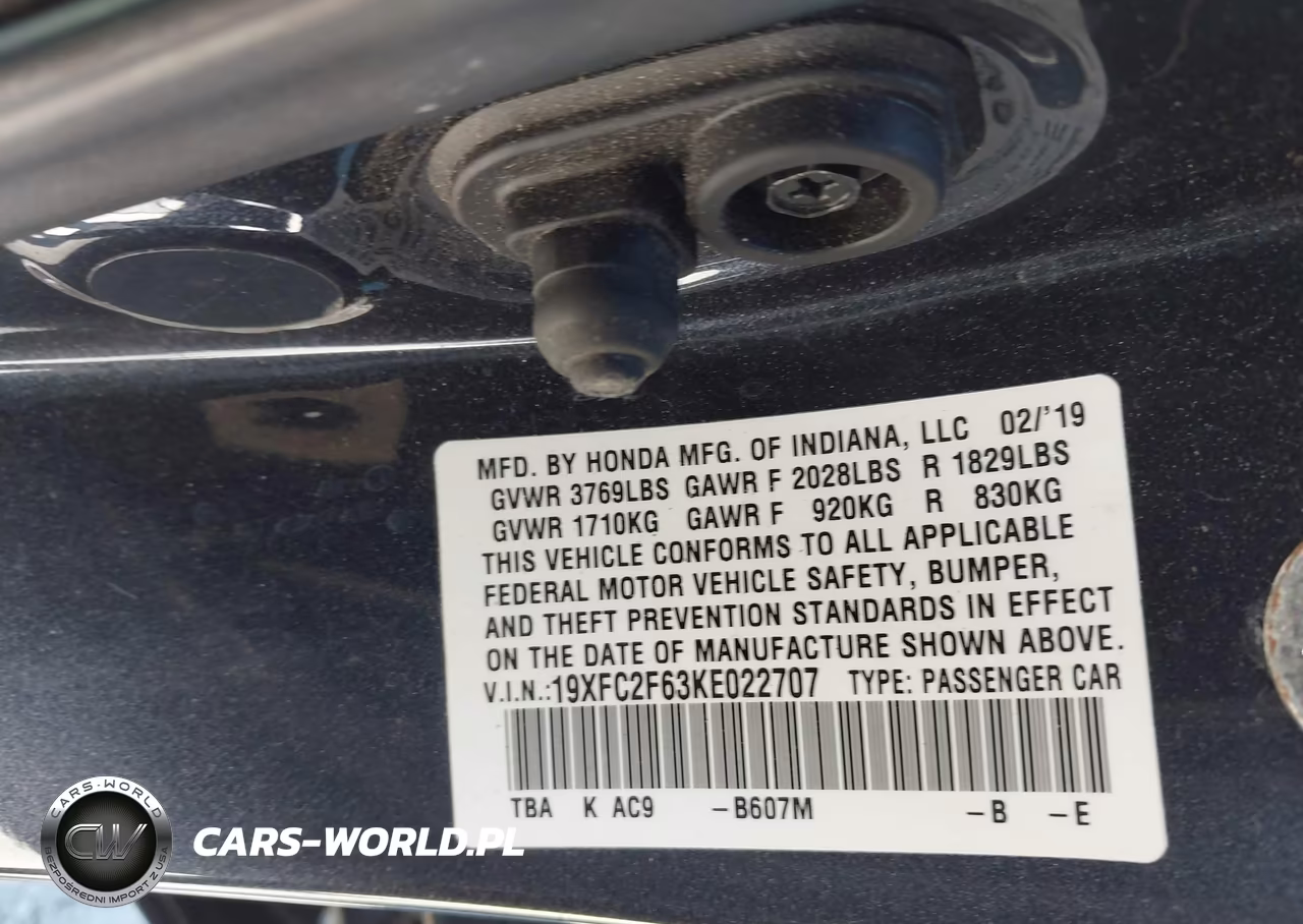 2019 Honda Civic Lx VIN:19XFC2F63KE022707 - 9