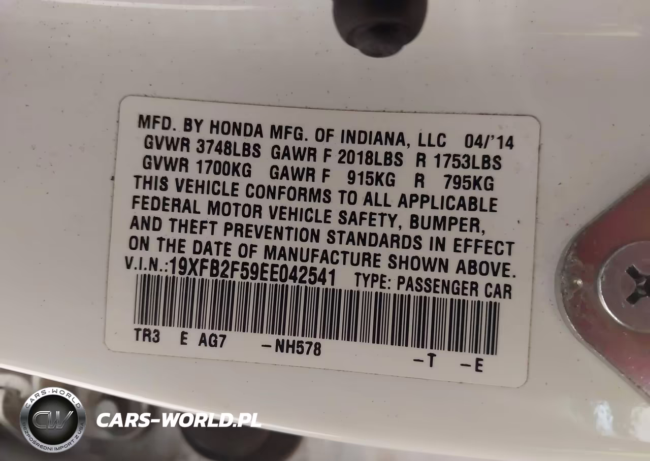 2014 Honda Civic Lx VIN:19XFB2F59EE042541 - 9