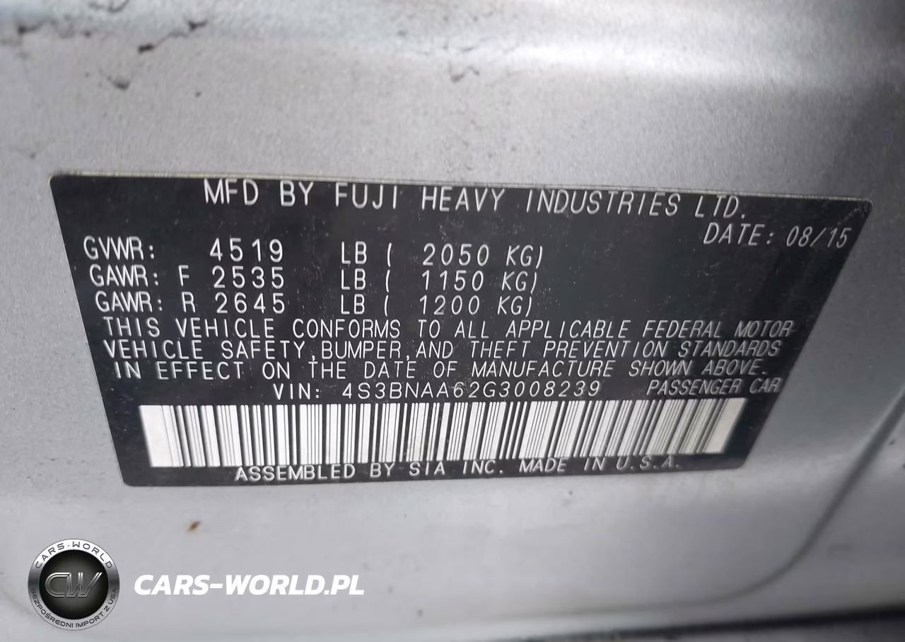 2016 Subaru Legacy 2.5I VIN:4S3BNAA62G3008239 - 9