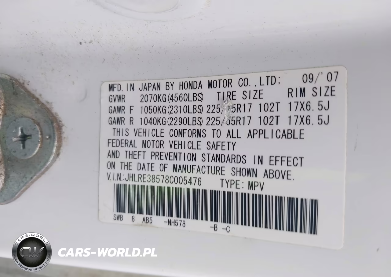 2008 Honda Cr-V Ex VIN:JHLRE38578C005476 - 9