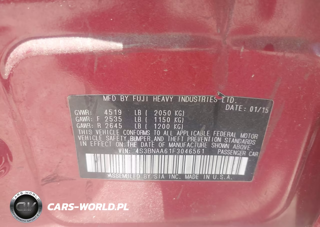 2015 Subaru Legacy 2.5I VIN:4S3BNAA61F3046561 - 9