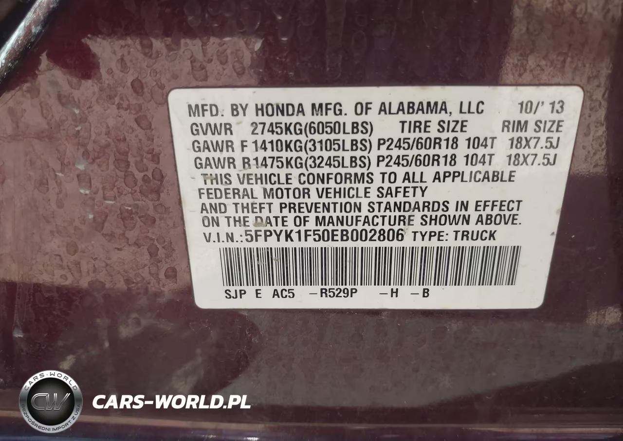 2014 Honda Ridgeline Rtl VIN:5FPYK1F50EB002806 - 9