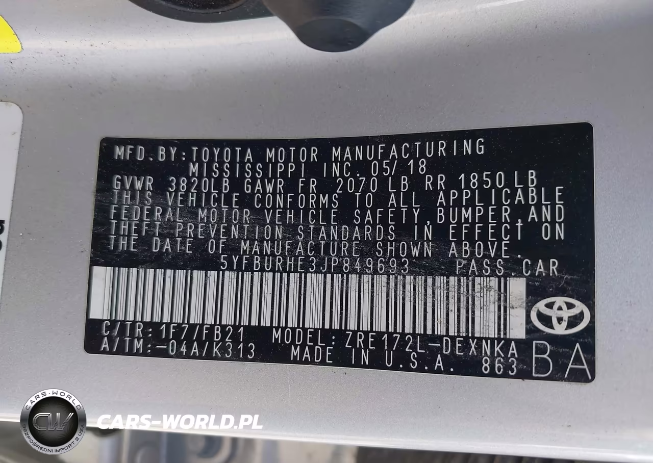 2018 Toyota Corolla Le VIN:5YFBURHE3JP849693 - 9