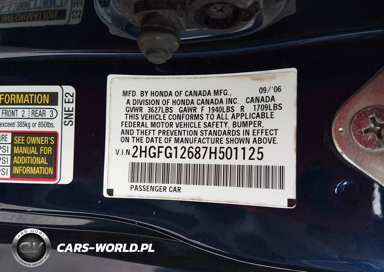 2007 Honda Civic Lx VIN:2HGFG12687H501125 - 9