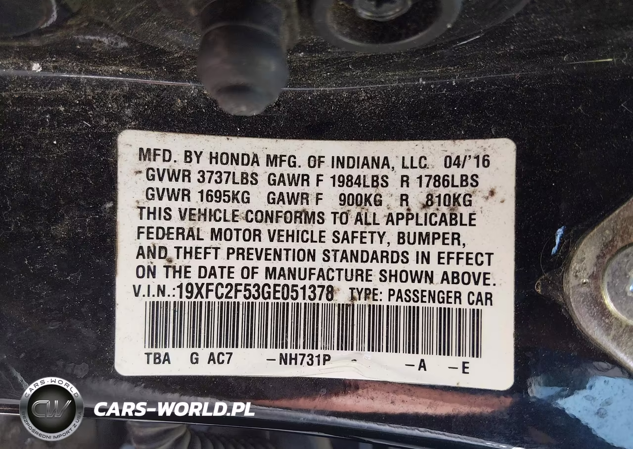 2016 Honda Civic Lx VIN:19XFC2F53GE051378 - 9