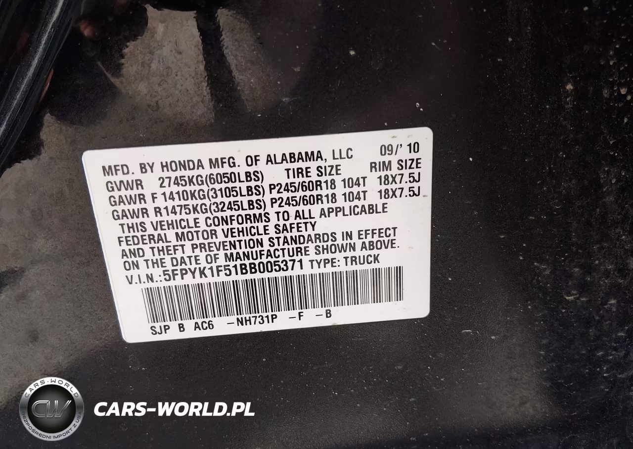 2011 Honda Ridgeline Rtl VIN:5FPYK1F51BB005371 - 9