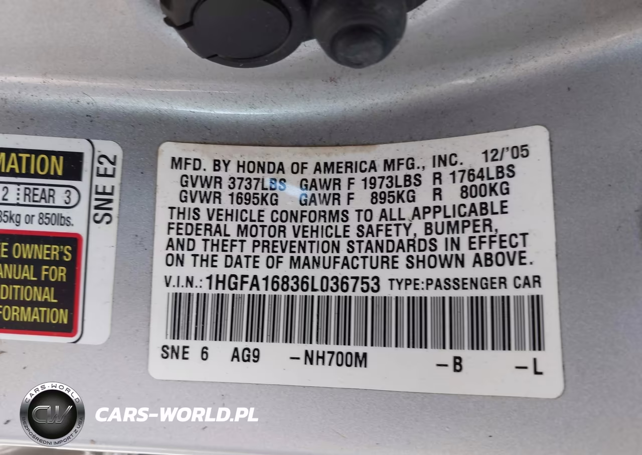 2006 Honda Civic Ex VIN:1HGFA16836L036753 - 9