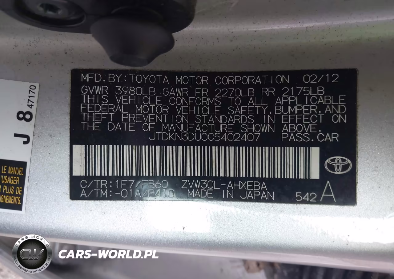 2012 Toyota Prius Two VIN:JTDKN3DU0C5402407 - 9
