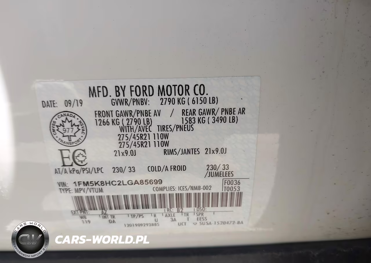 2020 Ford Explorer Platinum VIN:1FM5K8HC2LGA85699 - 9