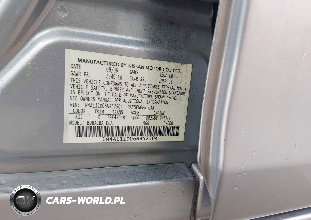 2006 Nissan Altima 2.5 S VIN:1N4AL11D06N452504 - 9