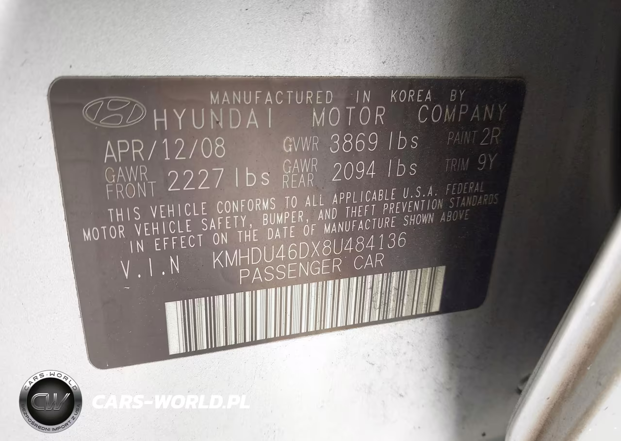 2008 Hyundai Elantra Gls-Se VIN:KMHDU46DX8U484136 - 9