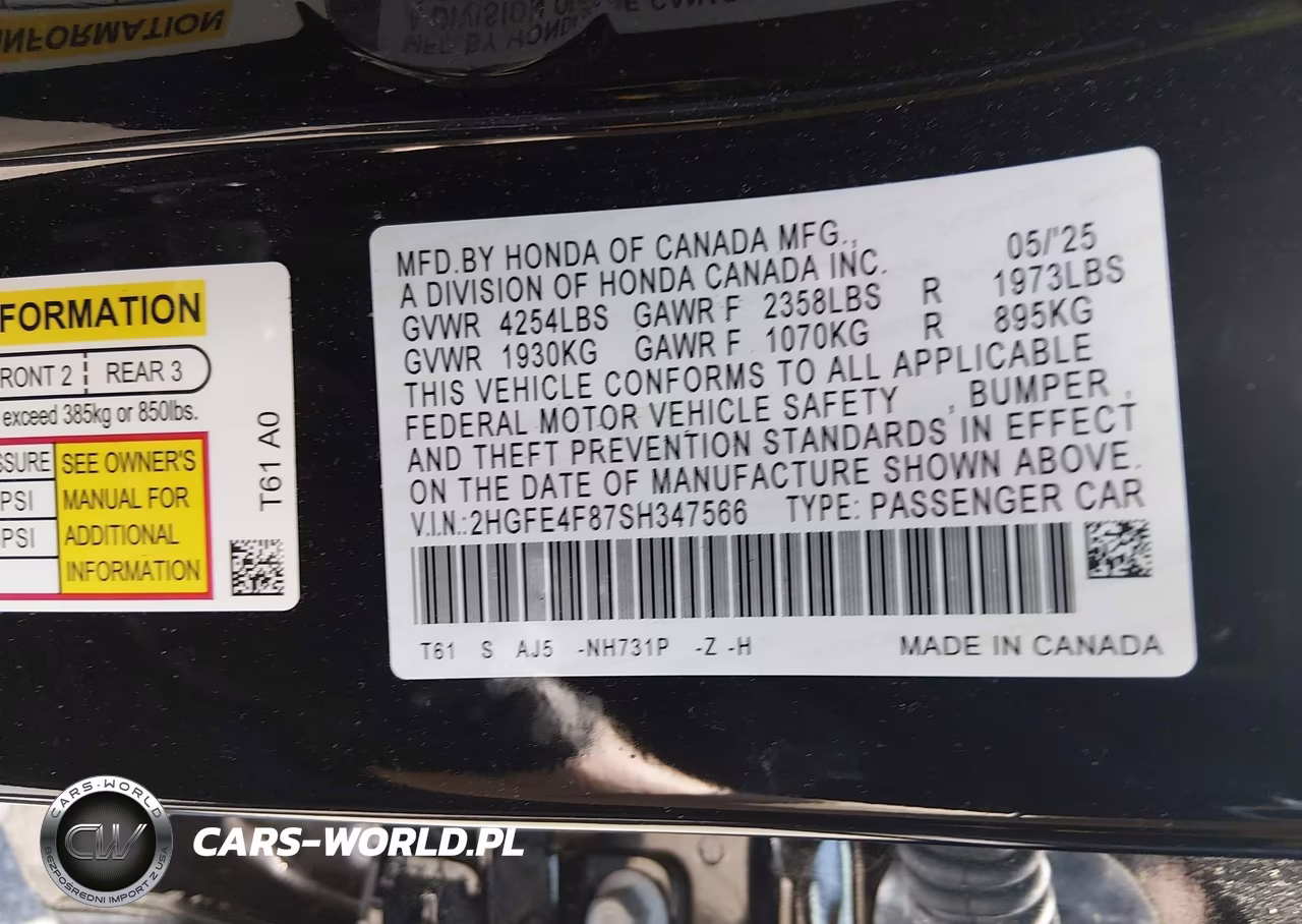 2025 Honda Civic Hybrid Sport-Sport Touring VIN:2HGFE4F87SH347566 - 9