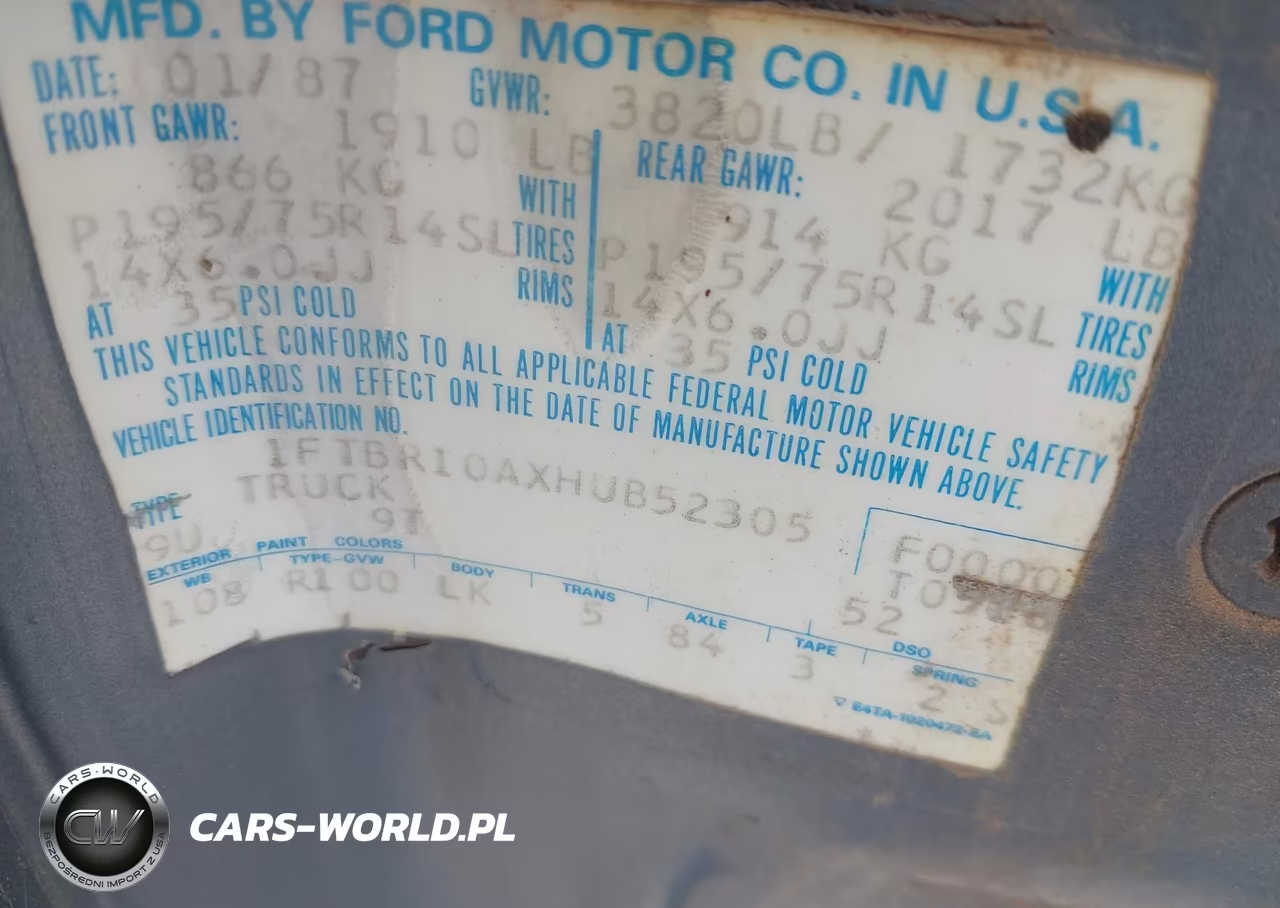 1987 Ford Ranger VIN:1FTBR10AXHUB52305 - 9