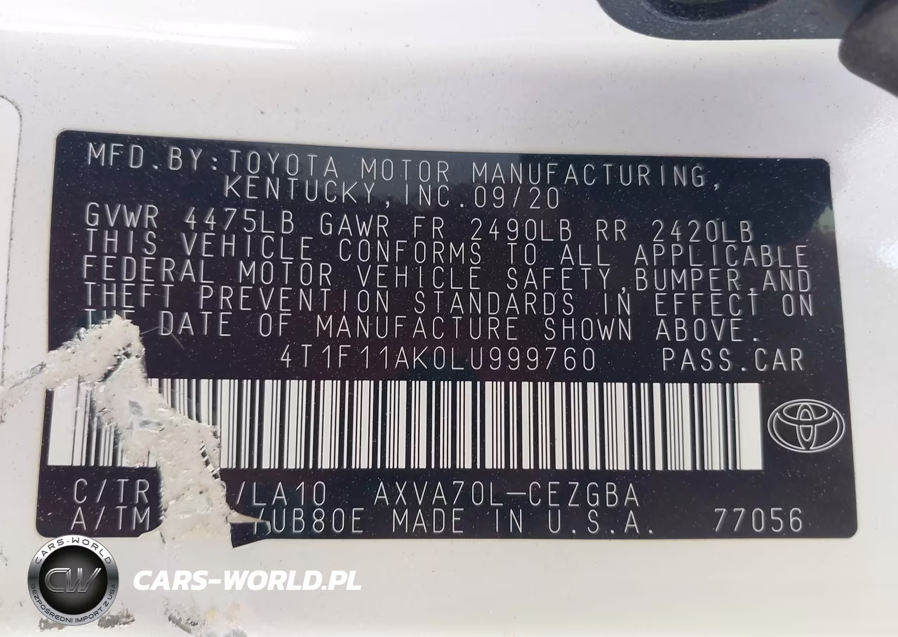 2020 Toyota Camry Xle VIN:4T1F11AK0LU999760 - 9