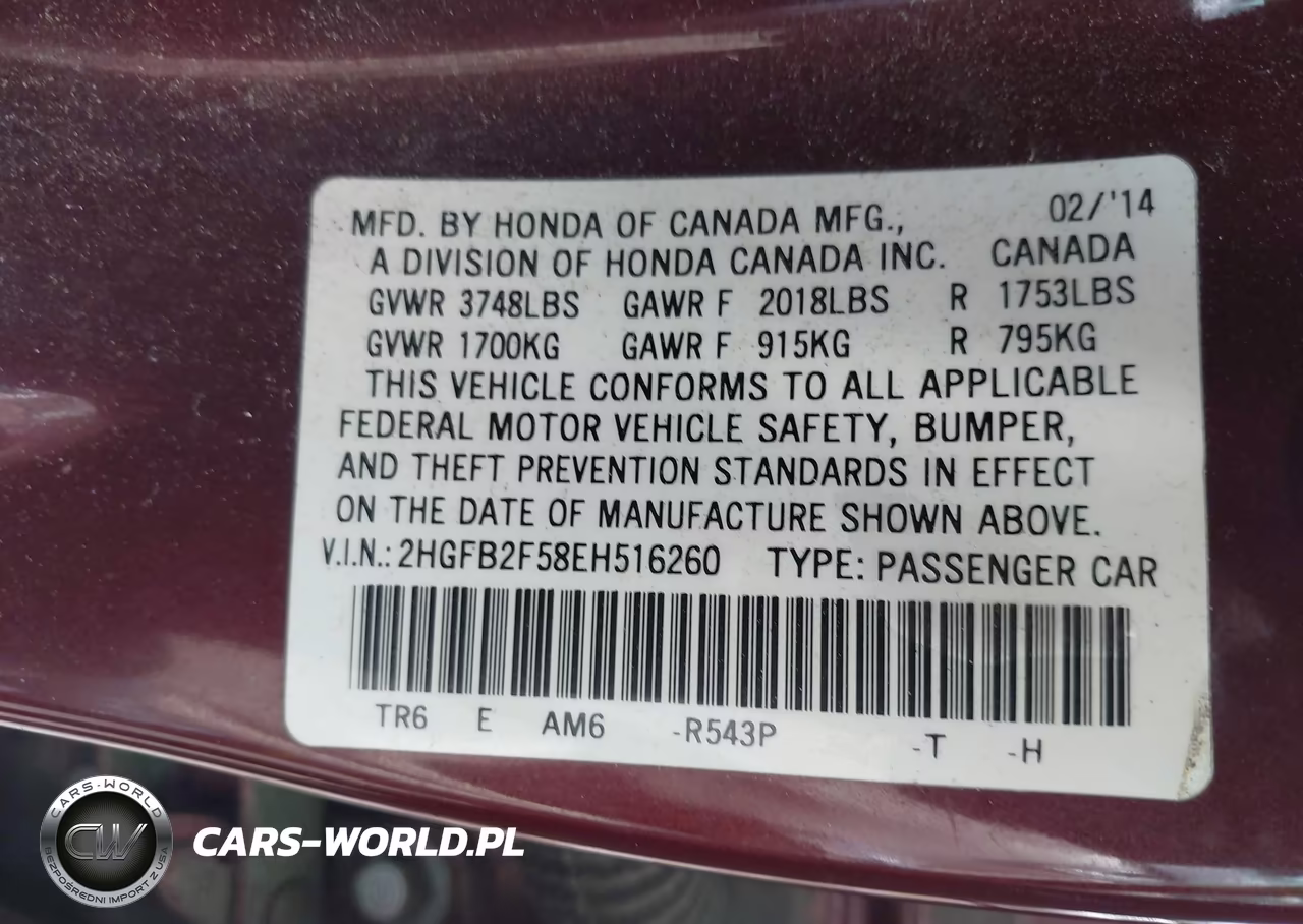 2014 Honda Civic Lx VIN:2HGFB2F58EH516260 - 9