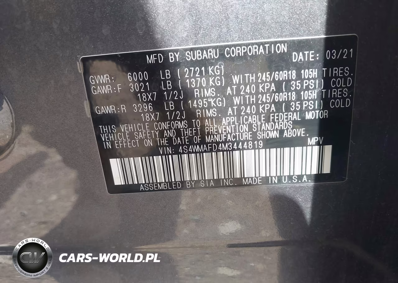 2021 Subaru Ascent Premium VIN:4S4WMAFD4M3444819 - 9