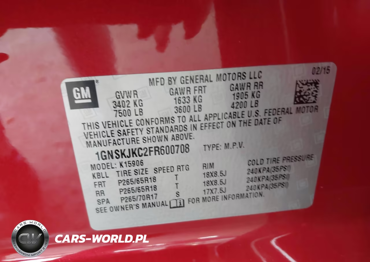2015 Chevrolet Suburban 1500 Lt VIN:1GNSKJKC2FR600708 - 9