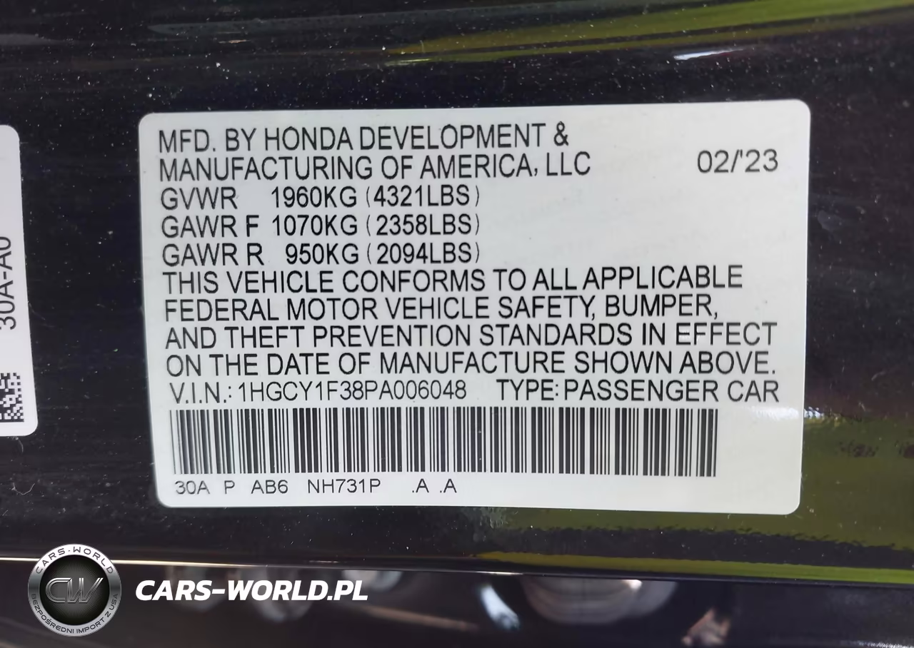 2023 Honda Accord Ex VIN:1HGCY1F38PA006048 - 9