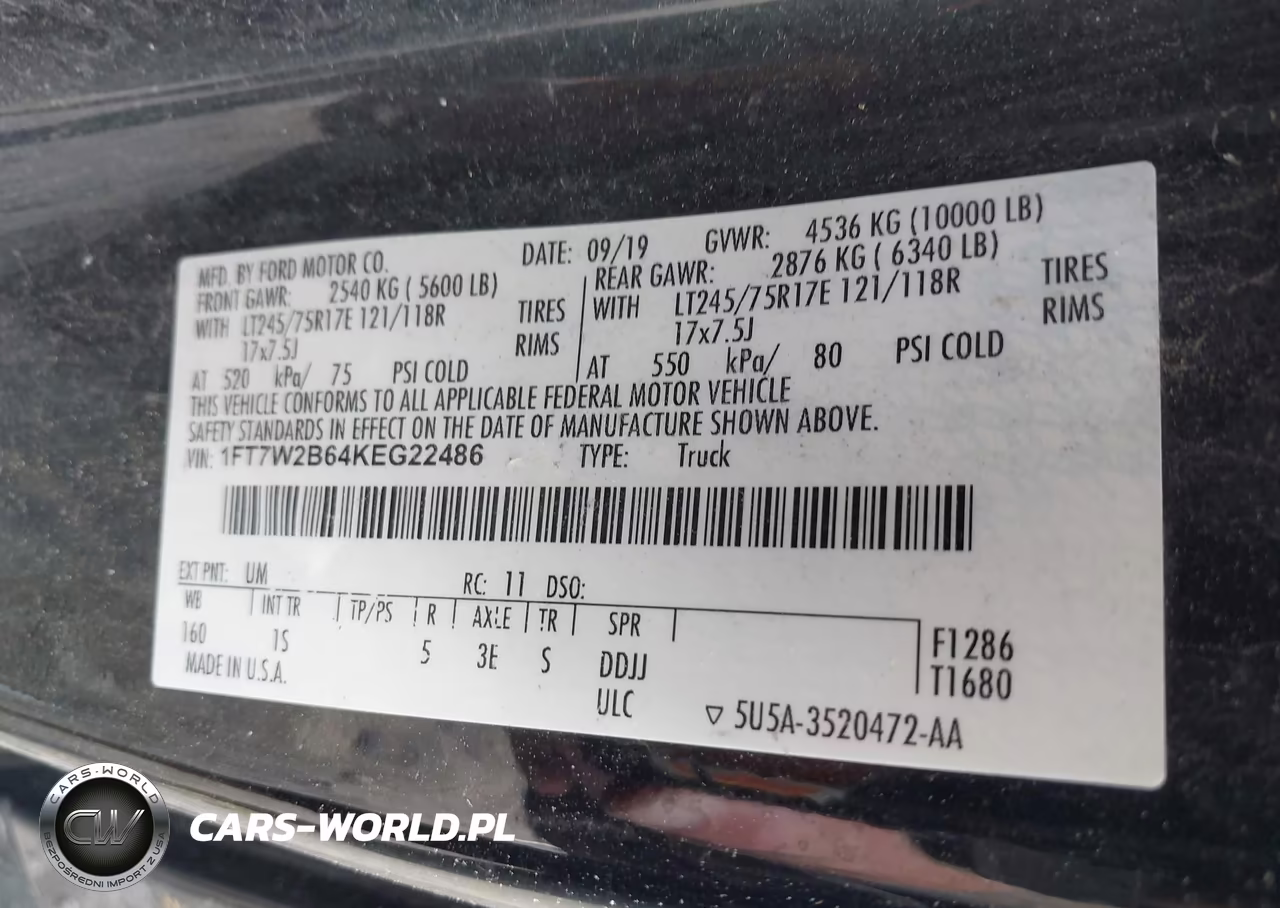 2019 Ford F-250 Xl VIN:1FT7W2B64KEG22486 - 9