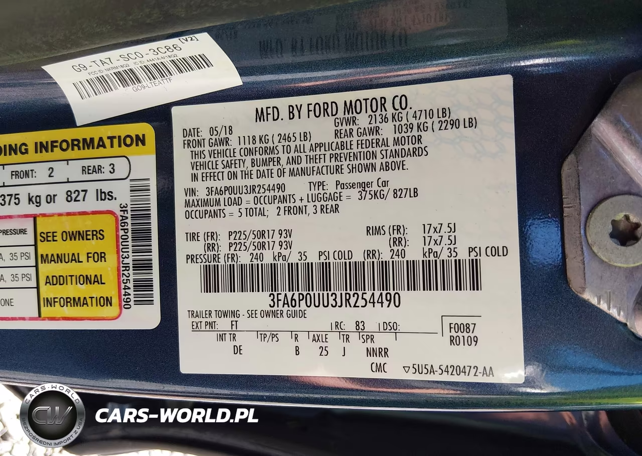 2018 Ford Fusion Hybrid S VIN:3FA6P0UU3JR254490 - 9