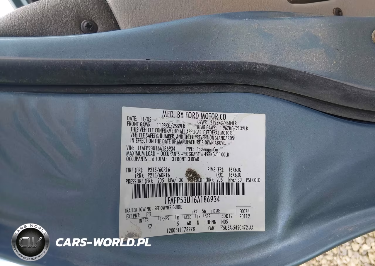2006 Ford Taurus Se VIN:1FAFP53U16A186934 - 9
