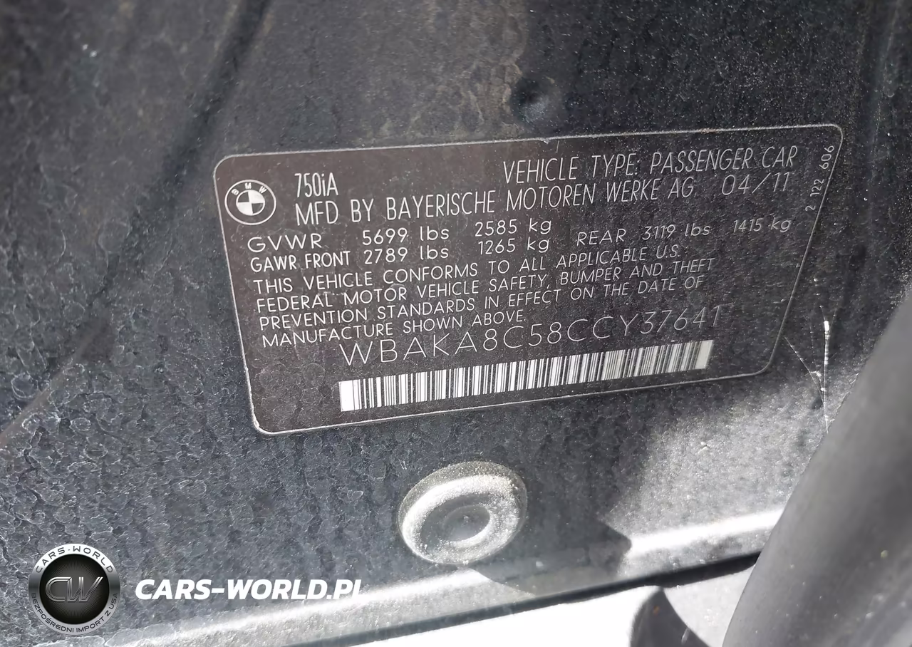 2012 BMW 750I VIN:WBAKA8C58CCY37641 - 9