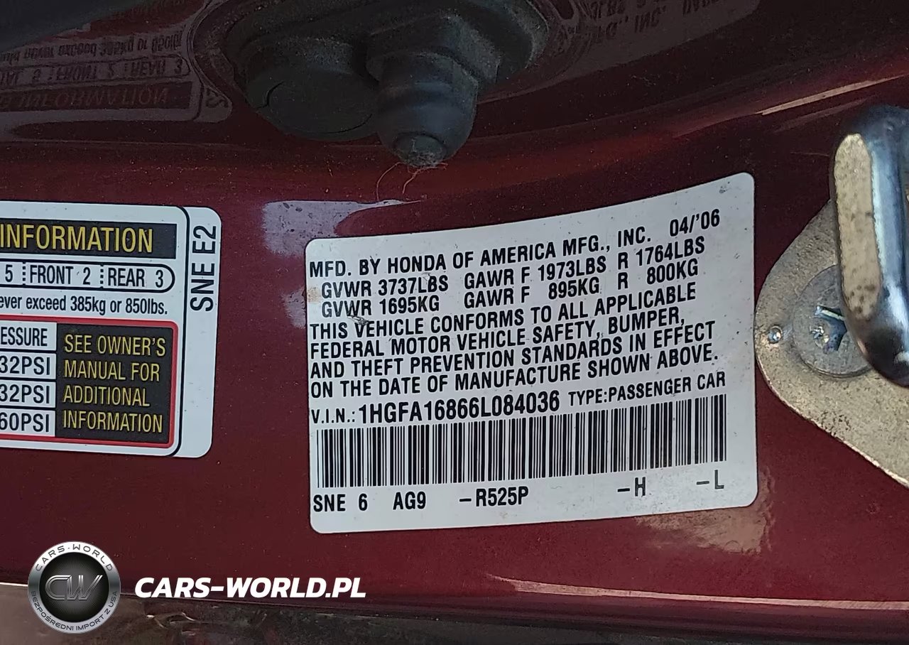 2006 Honda Civic Ex VIN:1HGFA16866L084036 - 9