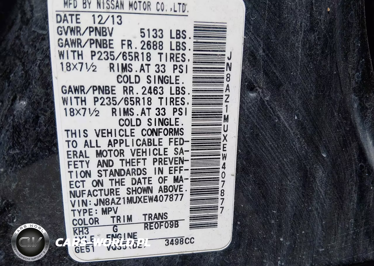 2014 Nissan Murano Sv VIN:JN8AZ1MUXEW407877 - 9